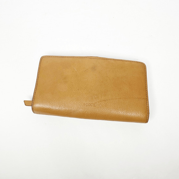 Fossil Caroline RFID Woven Bifold Wallet Natural Tan Leather large snap slim - Picture 2 of 5
